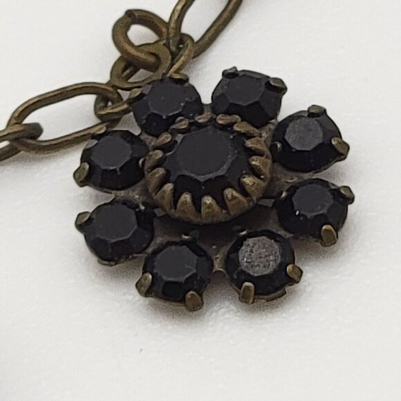 Liz Palacios S.F. Black Crystal Flower Charm Necklace 17 In Brass Spring Ring - Picture 8 of 9
